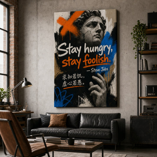 Graffiti Sculpture Jobs Focus Action Canvas Wall Art — room scene