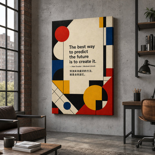 Bauhaus Geometric Future Drucker Lincoln Focus Action Canvas Wall Art — room scene
