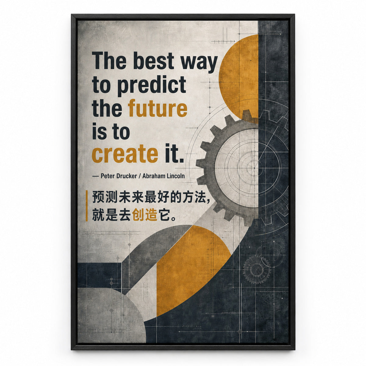 Industrial Mechanical Future Drucker Lincoln Focus Action Canvas Wall Art | black_sku