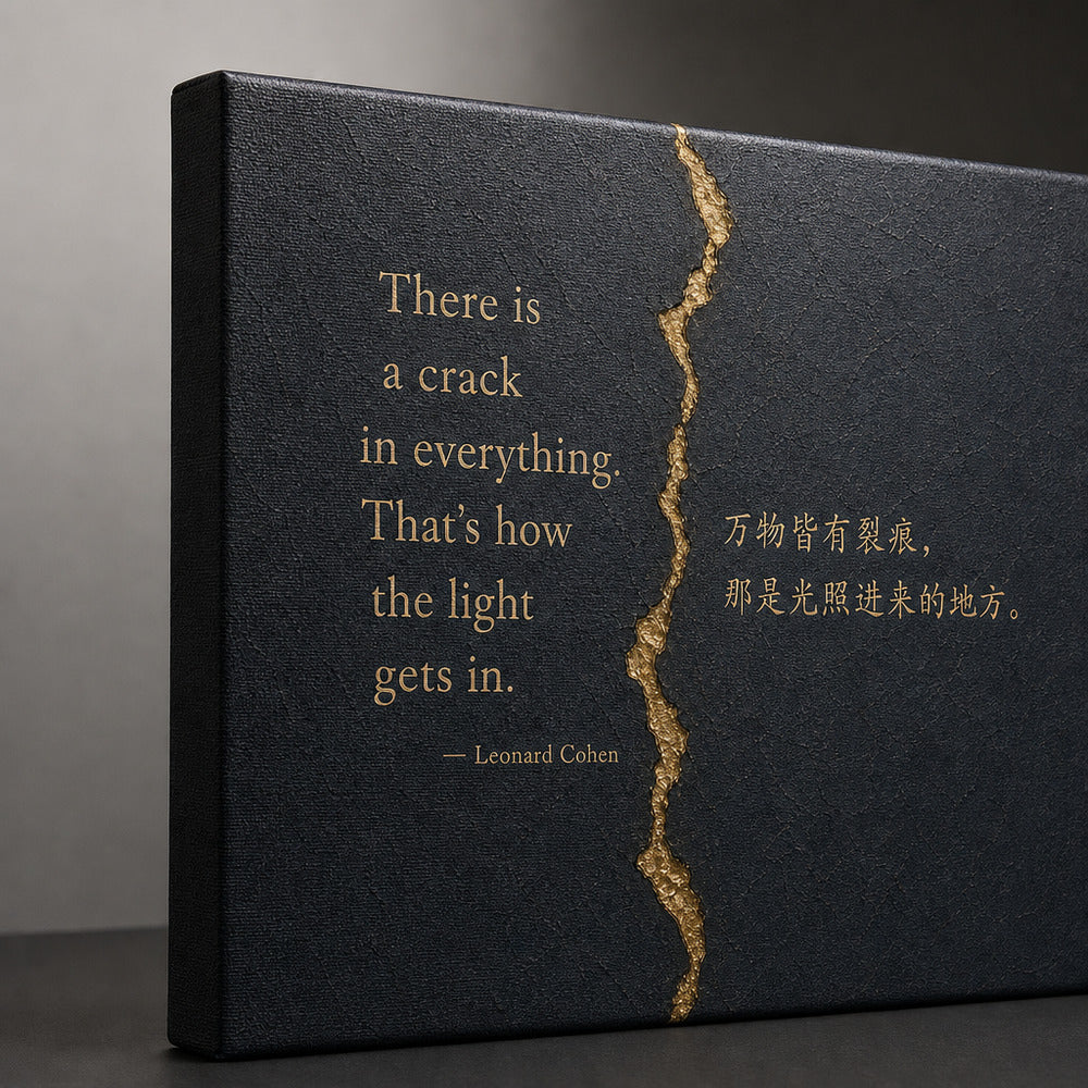 Dark Gray Gold Crack Texture Leonard Cohen Canvas Wall Art - 03_detail_closeup