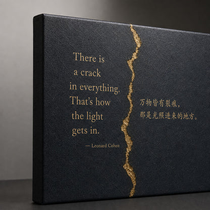 Dark Gray Gold Crack Texture Leonard Cohen Canvas Wall Art - 03_detail_closeup