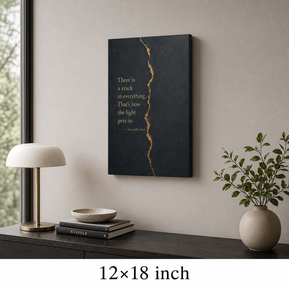 Dark Gray Gold Crack Texture Leonard Cohen Canvas Wall Art - 04_sku_12x18_wall