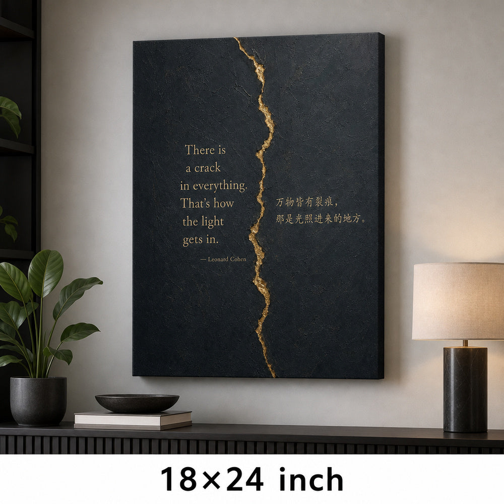 Dark Gray Gold Crack Texture Leonard Cohen Canvas Wall Art - 05_sku_18x24_wall