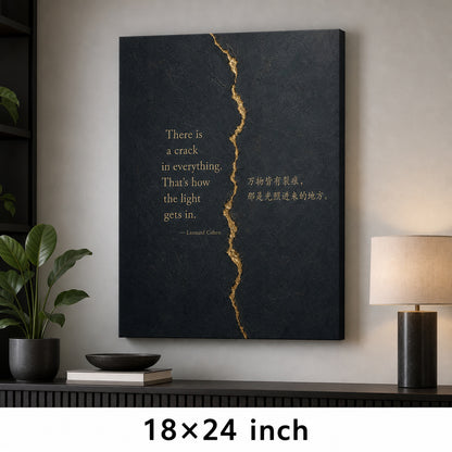 Dark Gray Gold Crack Texture Leonard Cohen Canvas Wall Art - 05_sku_18x24_wall