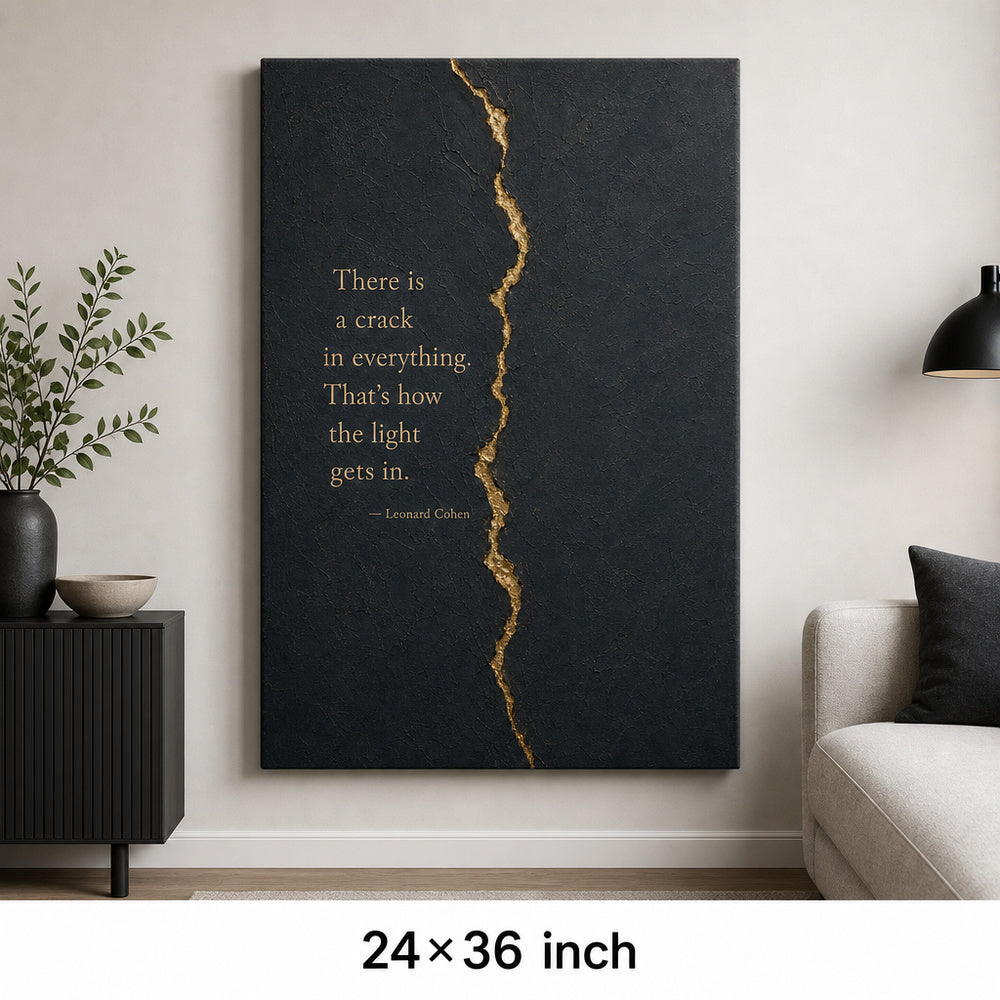 Dark Gray Gold Crack Texture Leonard Cohen Canvas Wall Art - 06_sku_24x36_wall