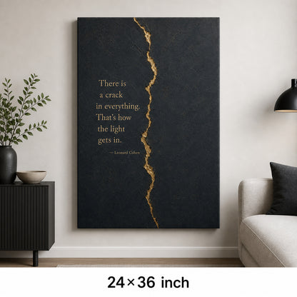 Dark Gray Gold Crack Texture Leonard Cohen Canvas Wall Art - 06_sku_24x36_wall