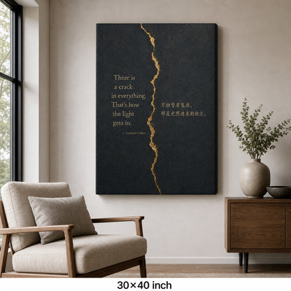 Dark Gray Gold Crack Texture Leonard Cohen Canvas Wall Art - 07_sku_30x40_wall