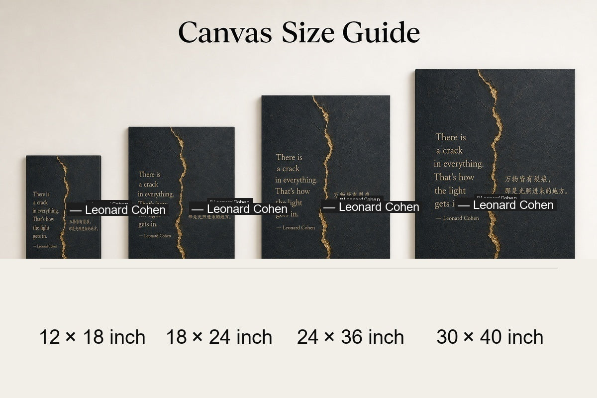 Dark Gray Gold Crack Texture Leonard Cohen Canvas Wall Art - 08_size_comparison