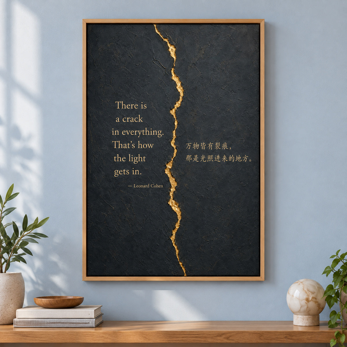 Dark Gray Gold Crack Texture Leonard Cohen Canvas Wall Art | brown_independent_close