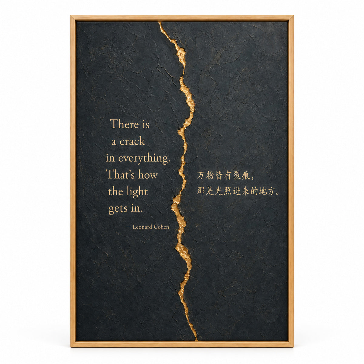 Dark Gray Gold Crack Texture Leonard Cohen Canvas Wall Art | brown_sku