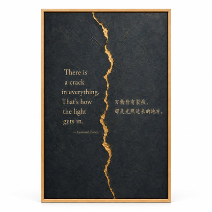 Dark Gray Gold Crack Texture Leonard Cohen Canvas Wall Art | brown_sku
