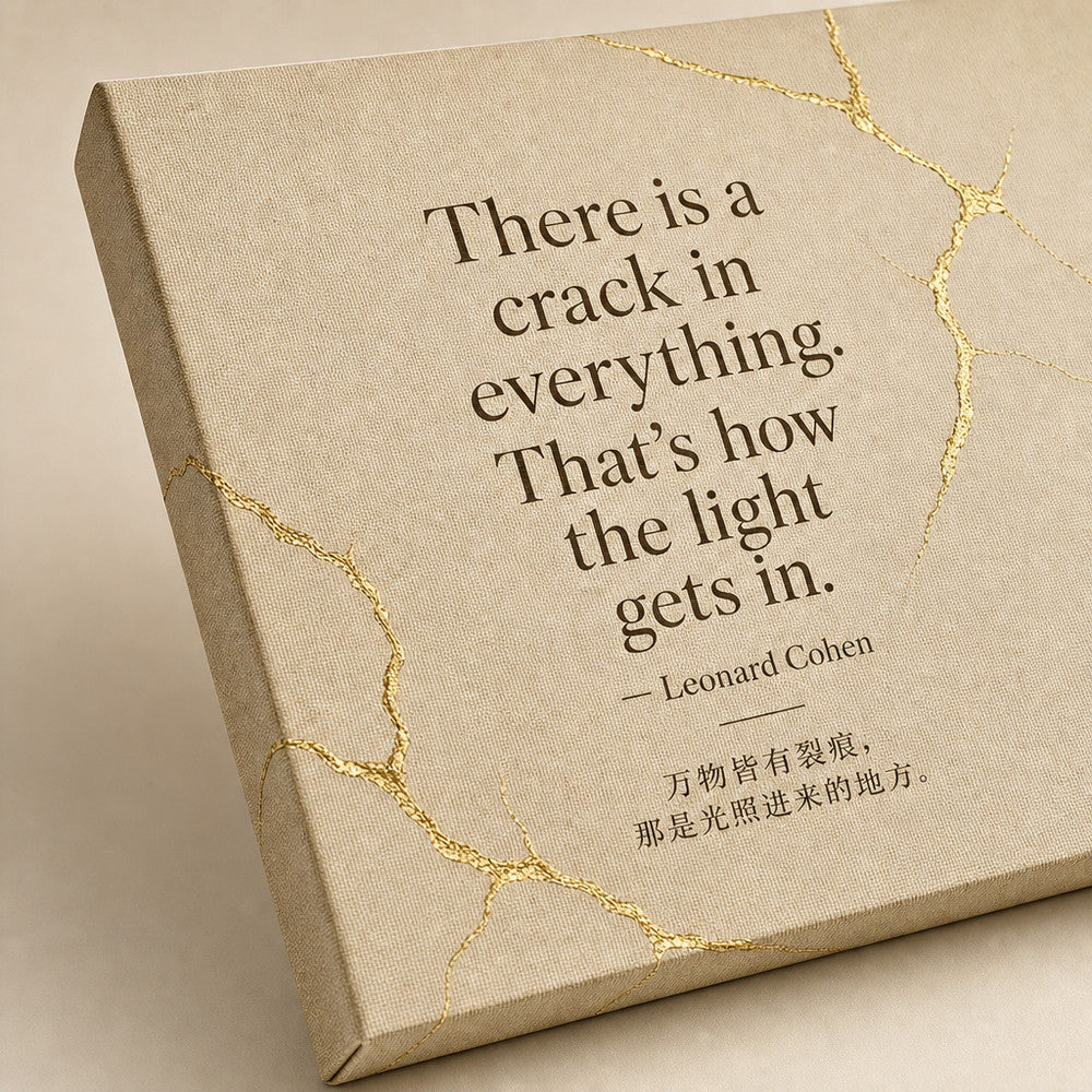 Oatmeal Gold Kintsugi Serif Leonard Cohen Canvas Wall Art - 03_detail_closeup