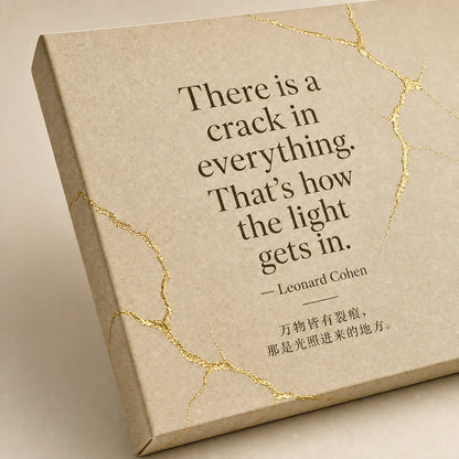 Oatmeal Gold Kintsugi Serif Leonard Cohen Canvas Wall Art - 03_detail_closeup