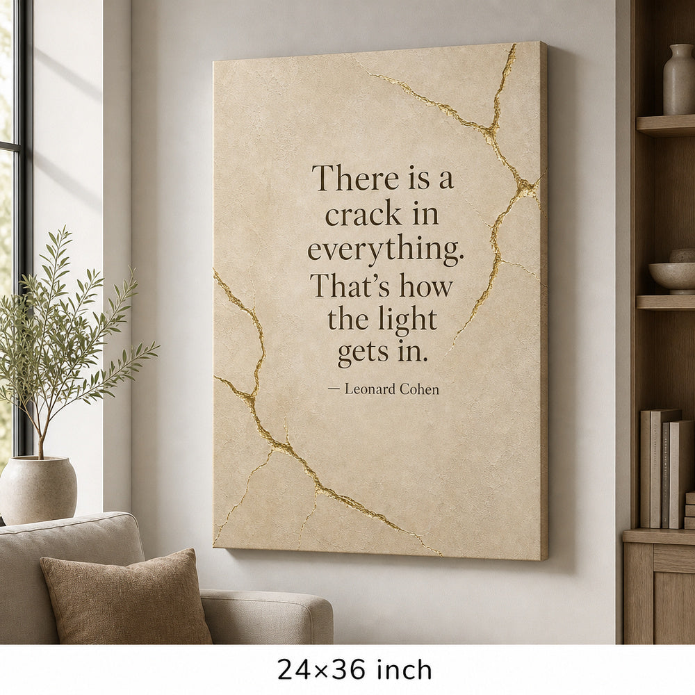 Oatmeal Gold Kintsugi Serif Leonard Cohen Canvas Wall Art - 06_sku_24x36_wall