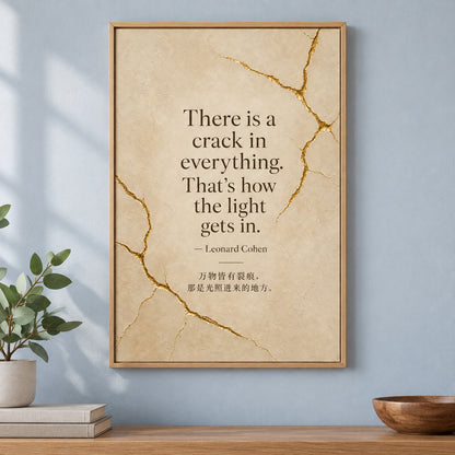 Oatmeal Gold Kintsugi Serif Leonard Cohen Canvas Wall Art | brown_independent_close