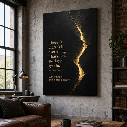 Black Stone Healing Light Leonard Cohen Canvas Wall Art — room scene