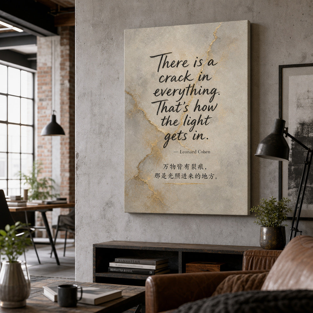 Handwritten Gold Foil Fusion Leonard Cohen Canvas Wall Art - 02_wall_scene