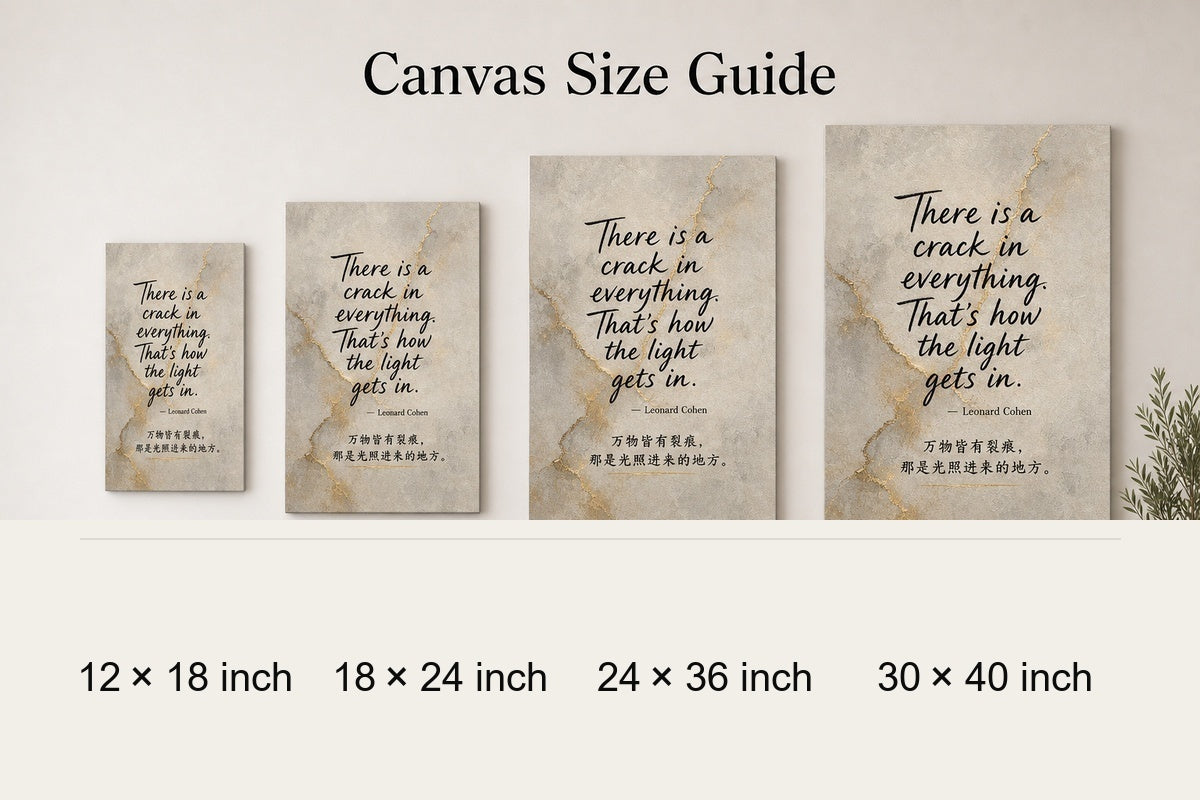 Handwritten Gold Foil Fusion Leonard Cohen Canvas Wall Art - 08_size_comparison