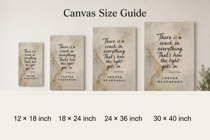 Handwritten Gold Foil Fusion Leonard Cohen Canvas Wall Art - 08_size_comparison