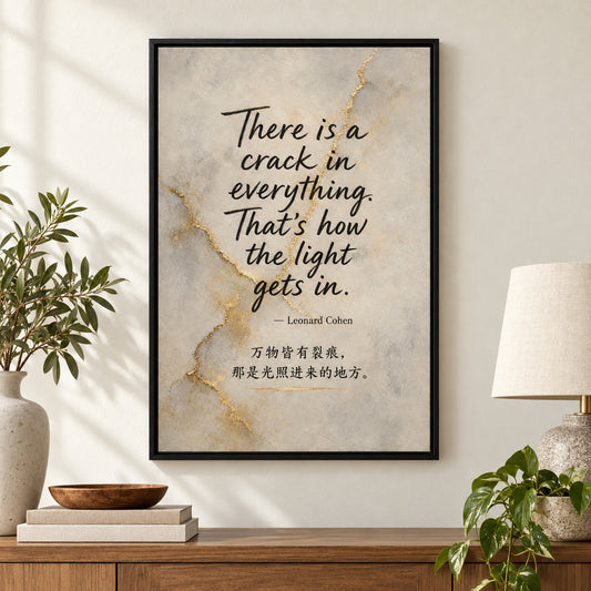 Handwritten Gold Foil Fusion Leonard Cohen Canvas Wall Art | black_independent_close