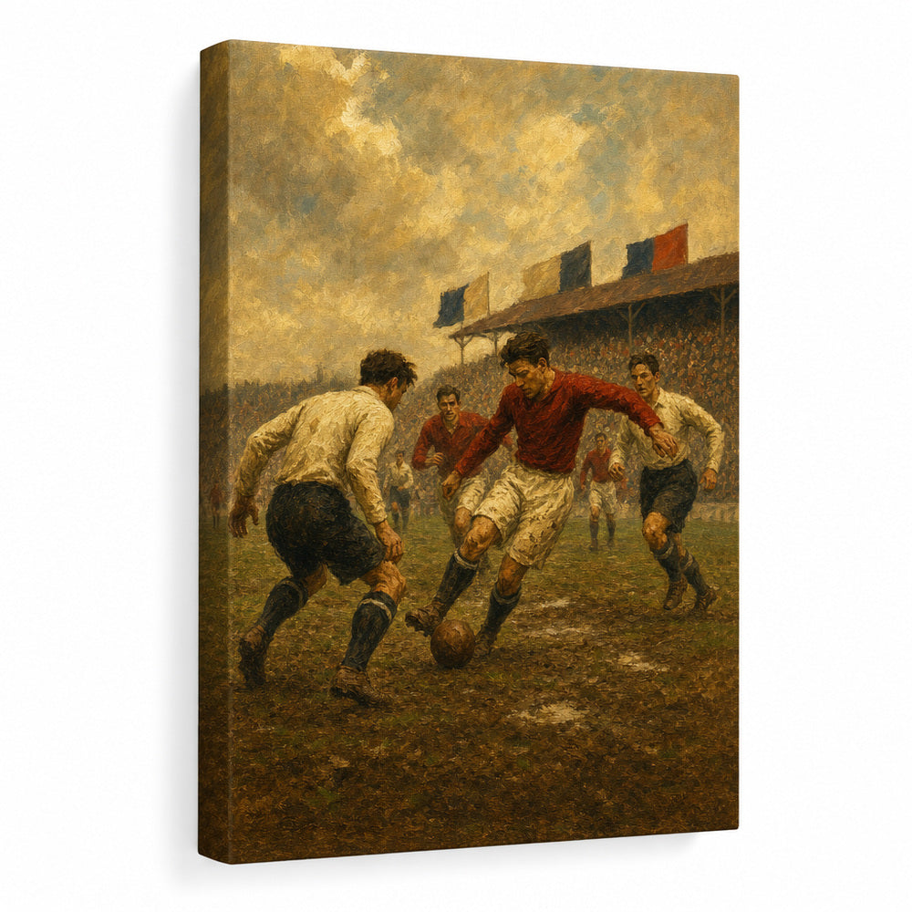 Vintage 1930s Football Match Oil Painting Canvas Wall Art - soccer canvas wall art by AUSJOJO