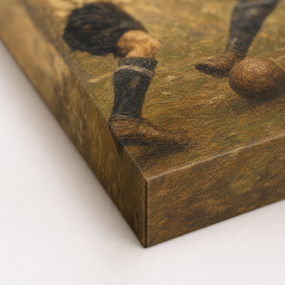 Vintage 1930s Football Match Oil Painting Canvas Wall Art - 03_detail_closeup