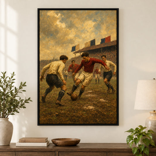 Vintage 1930s Football Match Oil Painting Canvas Wall Art | black_independent_close