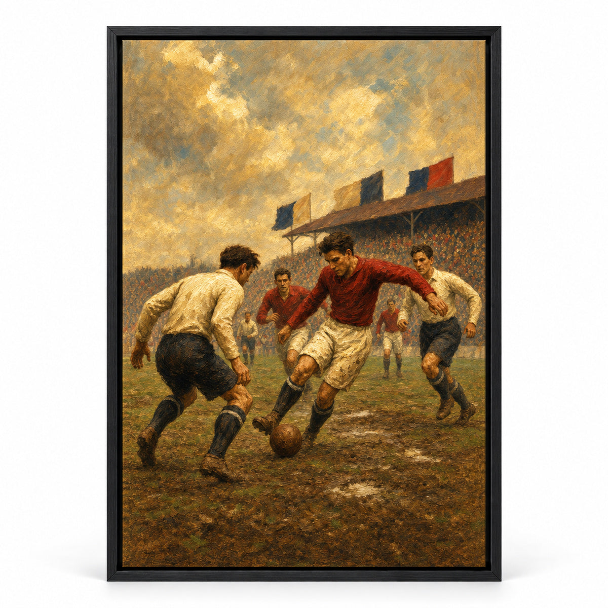 Vintage 1930s Football Match Oil Painting Canvas Wall Art | black_sku