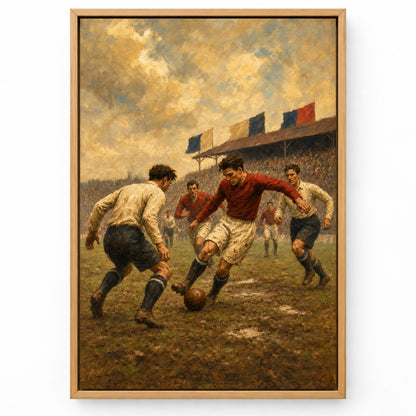 Vintage 1930s Football Match Oil Painting Canvas Wall Art | brown_sku