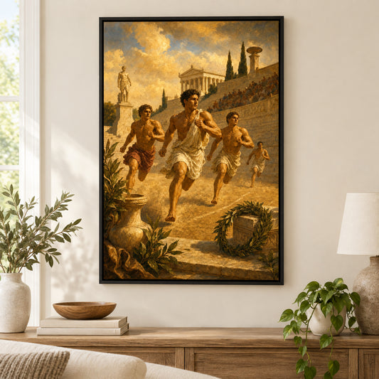 Ancient Greek Runners Classical Sports Oil Painting Canvas Wall Art | black_independent_close