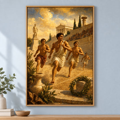 Ancient Greek Runners Classical Sports Oil Painting Canvas Wall Art | brown_independent_close