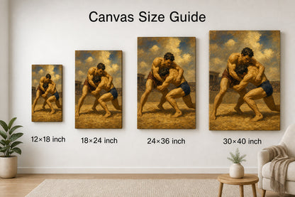 Classical Wrestlers Arena Oil Painting Canvas Wall Art - 08_size_comparison