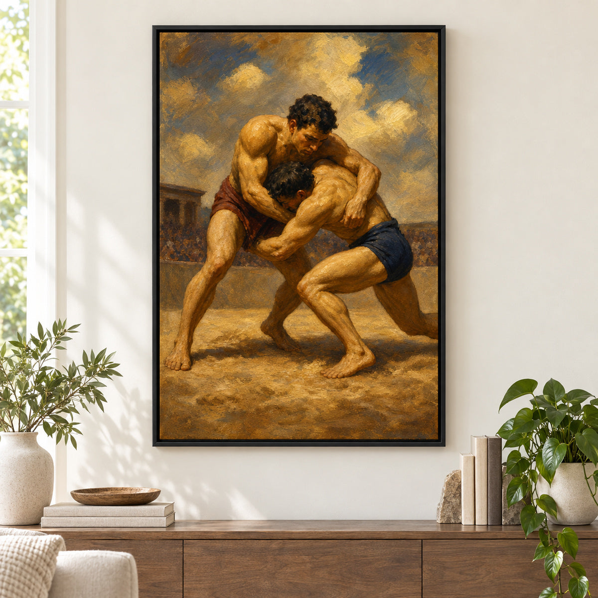 Classical Wrestlers Arena Oil Painting Canvas Wall Art | black_independent_close