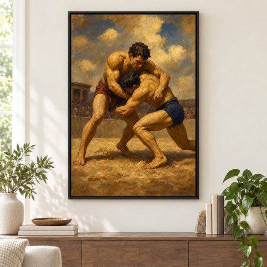 Classical Wrestlers Arena Oil Painting Canvas Wall Art | black_independent_close