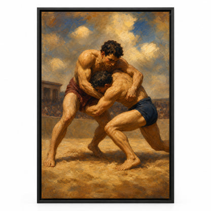Classical Wrestlers Arena Oil Painting Canvas Wall Art | black_sku