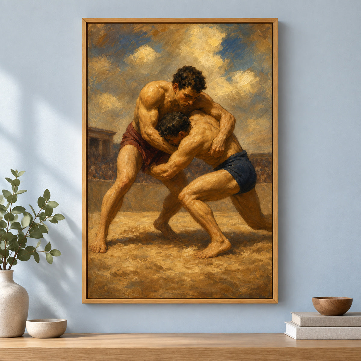 Classical Wrestlers Arena Oil Painting Canvas Wall Art | brown_independent_close