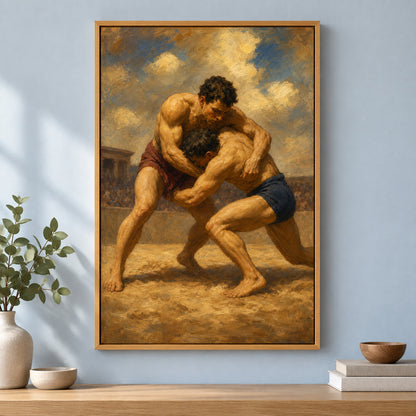 Classical Wrestlers Arena Oil Painting Canvas Wall Art | brown_independent_close