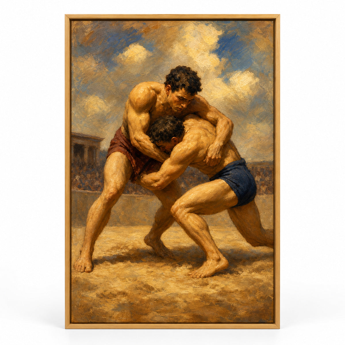 Classical Wrestlers Arena Oil Painting Canvas Wall Art | brown_sku