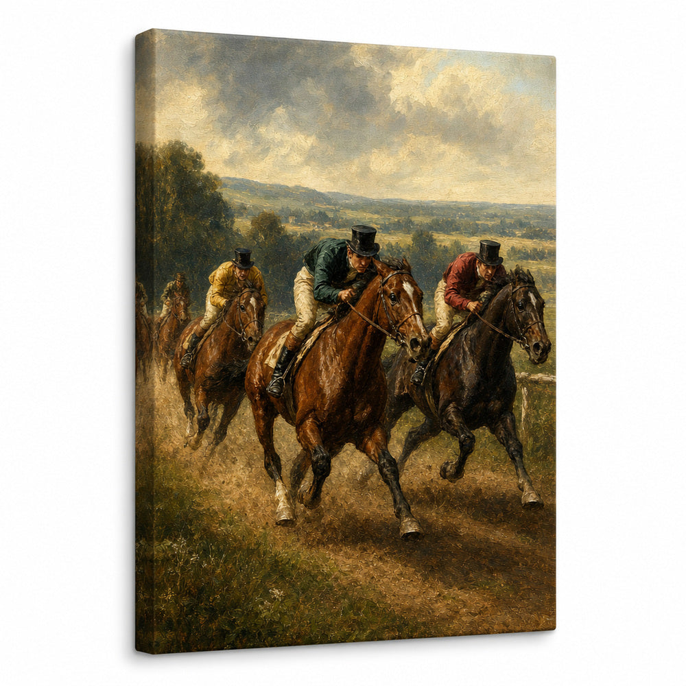 Early Equestrian Race Vintage Oil Painting Canvas Wall Art - 01_main_white_left_wrap