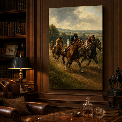 Early Equestrian Race Vintage Oil Painting Canvas Wall Art - 02_wall_scene