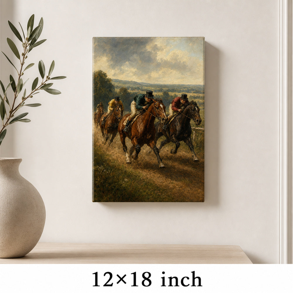 Early Equestrian Race Vintage Oil Painting Canvas Wall Art - 04_sku_12x18_wall