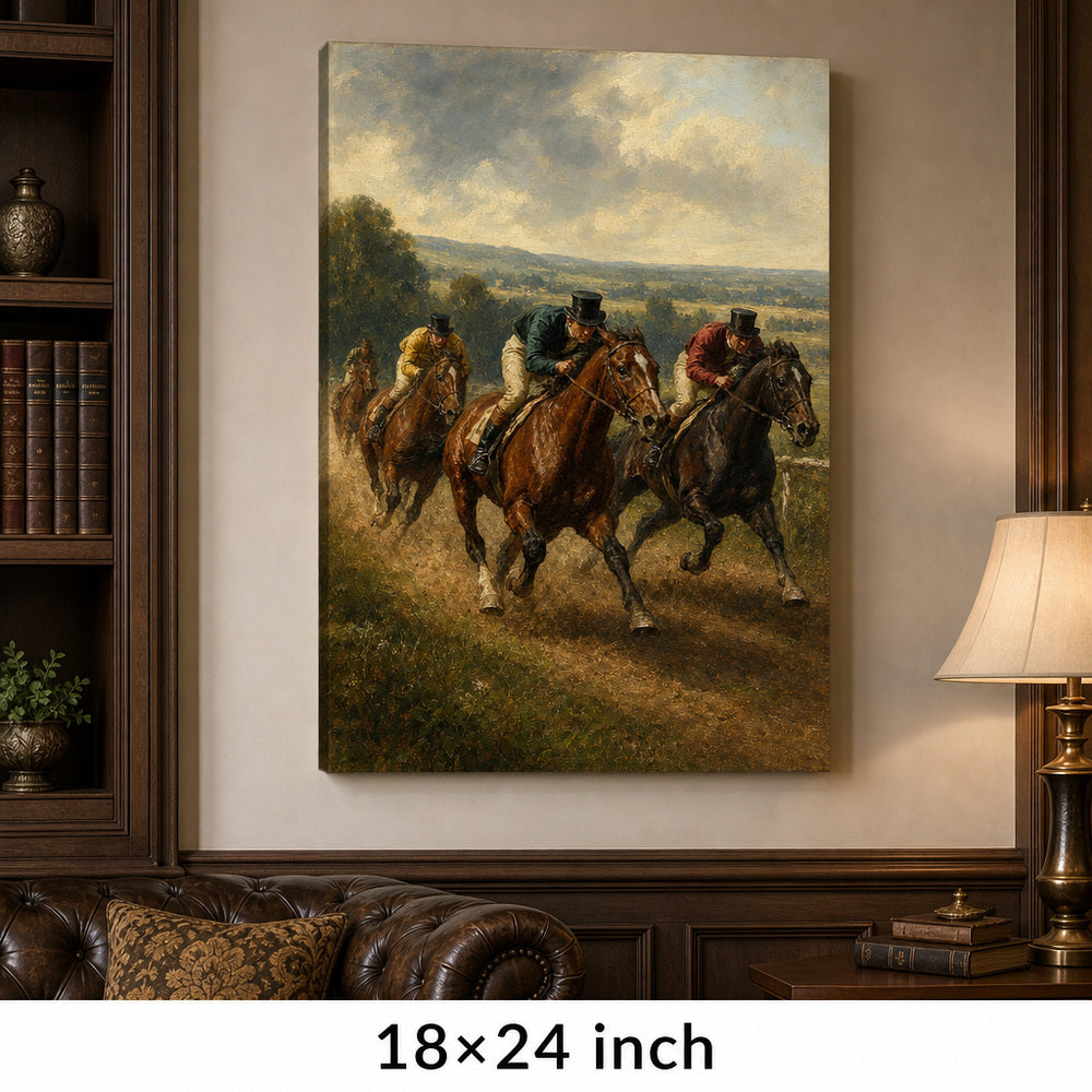 Early Equestrian Race Vintage Oil Painting Canvas Wall Art - 05_sku_18x24_wall
