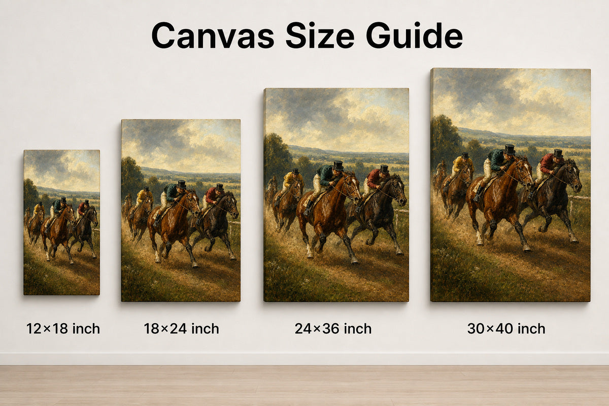 Early Equestrian Race Vintage Oil Painting Canvas Wall Art - 08_size_comparison