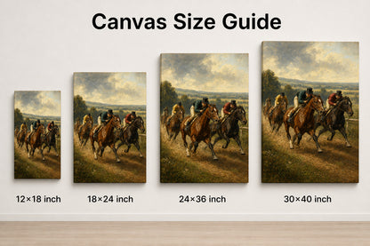 Early Equestrian Race Vintage Oil Painting Canvas Wall Art - 08_size_comparison