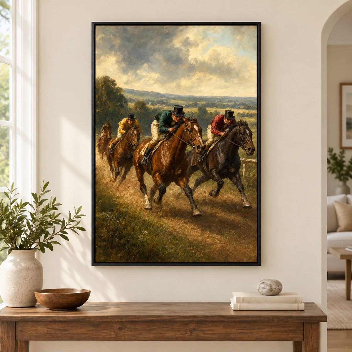 Early Equestrian Race Vintage Oil Painting Canvas Wall Art | black_independent_close