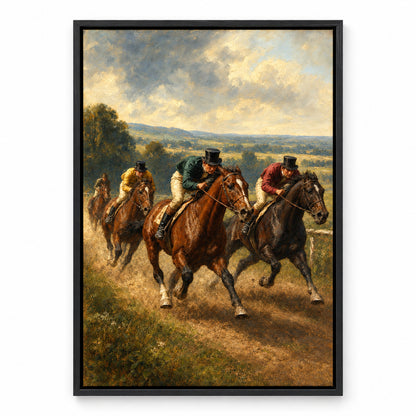 Early Equestrian Race Vintage Oil Painting Canvas Wall Art | black_sku