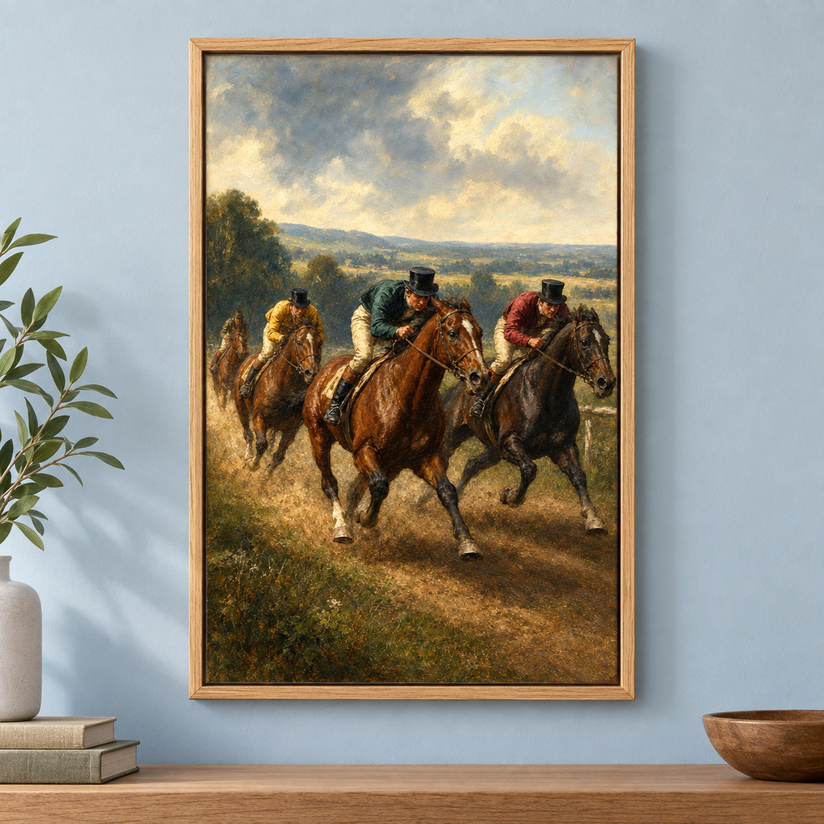 Early Equestrian Race Vintage Oil Painting Canvas Wall Art | brown_independent_close