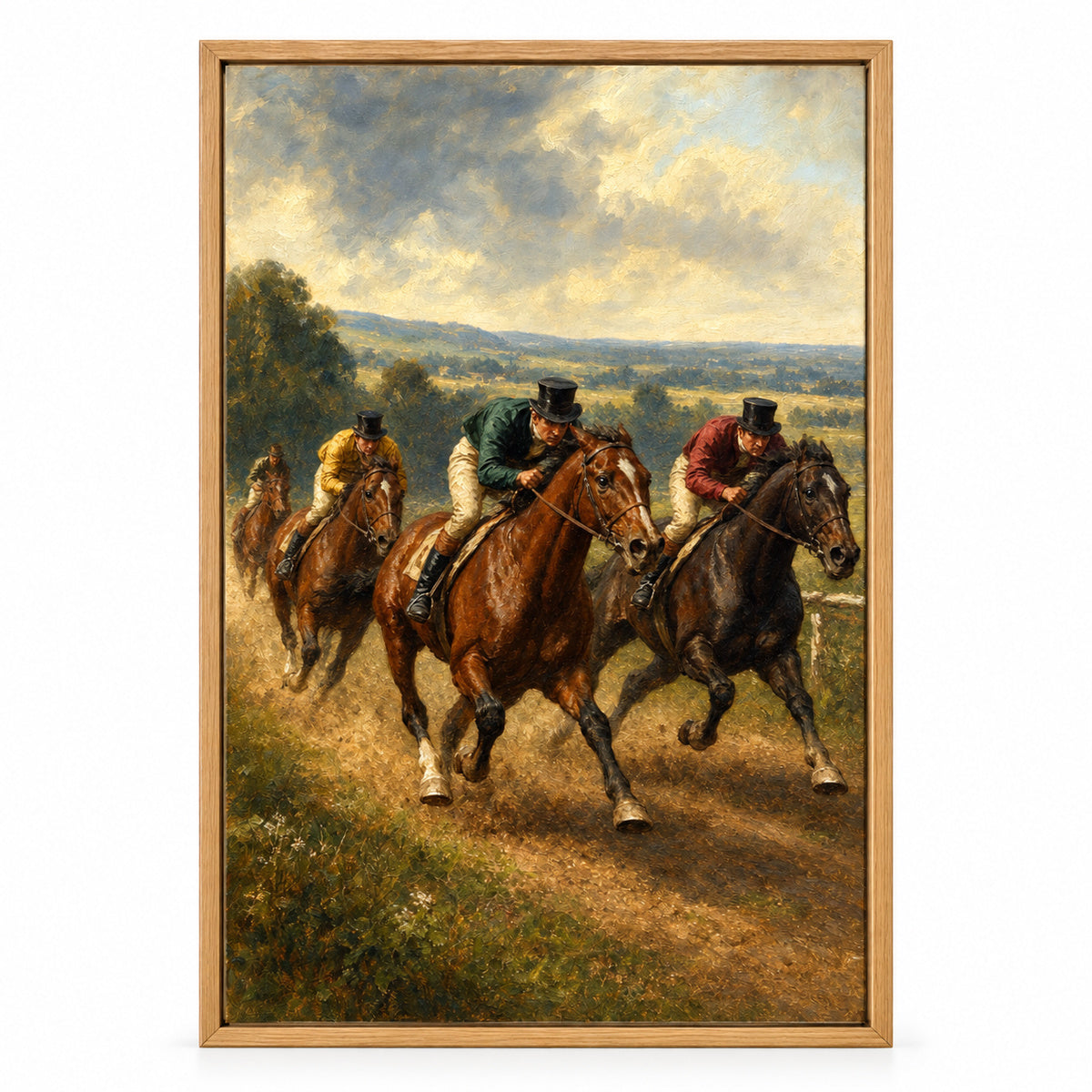 Early Equestrian Race Vintage Oil Painting Canvas Wall Art | brown_sku