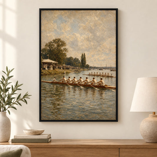 Vintage Rowing Regatta Oil Painting Canvas Wall Art | black_independent_close