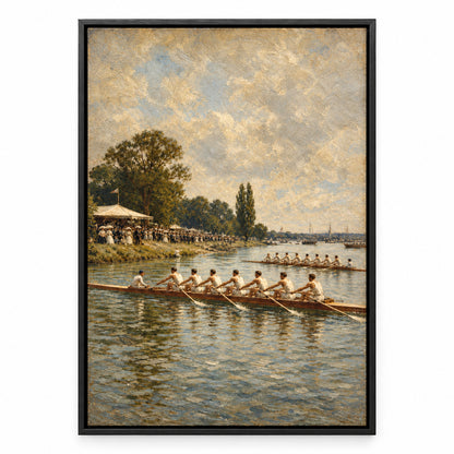 Vintage Rowing Regatta Oil Painting Canvas Wall Art | black_sku